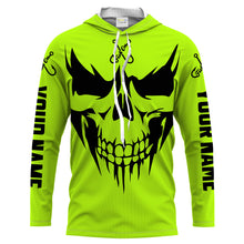Load image into Gallery viewer, Fish on Fish Skull Custom lime green UV Long Sleeve performance Fishing Shirts, personalized Fishing apparel - IPHW1583