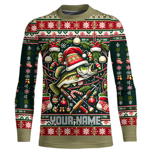 Bass Fishing Ugly Sweater Pattern Christmas Custom Fishing Shirts Personalized Fishing Gifts IPHW5563