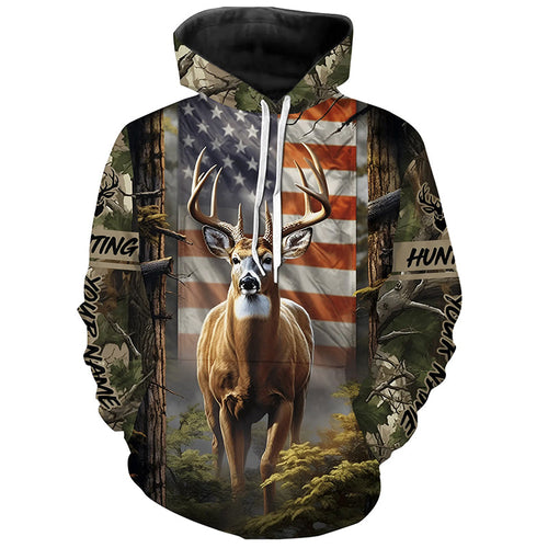 Personalized American Flag Deer Hunting Shirts Patriotic Deer Hunter Clothing For Men And Women IPHW5425