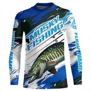 Custom Musky Fishing Jerseys, Muskie Long Sleeve Tournament Fishing Shirts | Blue Camo  IPHW6126