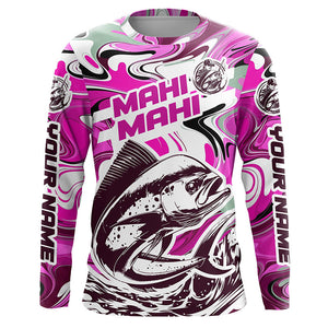 Custom Mahi Mahi Long Sleeve Uv Protection Fishing Shirts, Mahimahi Performance Shirts | Pink Camo IPHW6151