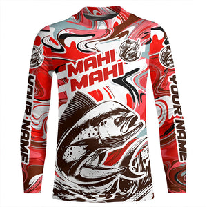 Custom Mahi Mahi Long Sleeve Uv Protection Fishing Shirts, Mahimahi Performance Shirts | Red Camo IPHW6153