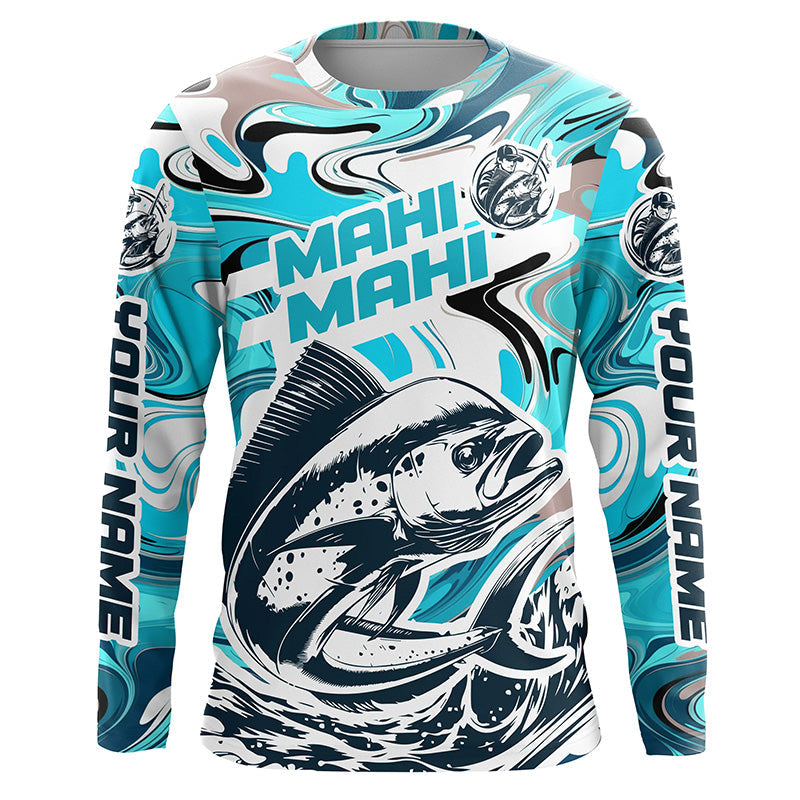 Custom Mahi Mahi Long Sleeve Uv Protection Fishing Shirts, Mahimahi Performance Shirts | Teal Blue IPHW6154