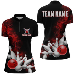 Custom Red Strike Bowling Shirts For Women Bowling Team Jerseys Bowling League Shirts IPHW5469