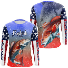 Load image into Gallery viewer, Custom Redfish Puppy Drum American Flag Long Sleeve Fishing Shirts, Patriotic Fishing Gifts IPHW5602