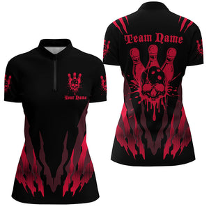Custom Bowling Shirts For Women, Skull Bowling Team Shirts Bowling Pin | Red IPHW5837