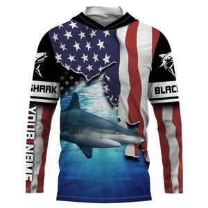 US Blacktip Shark Fishing apparel Sun / UV protection quick dry customize name long sleeves shirt personalized patriotic fishing gift for adults and kids IPH1737