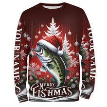 Load image into Gallery viewer, Personalized Bass Christmas Fishing Shirts Merry Fishmas Fishing Gifts For Men, Women And Kids IPHW5551