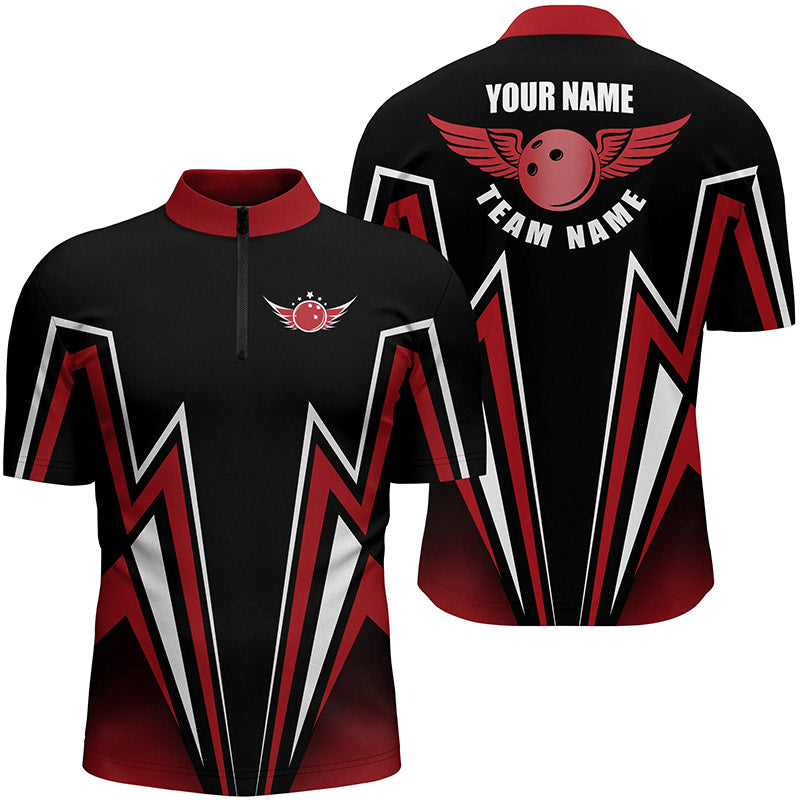 Custom Red black bowling shirt for men – personalized team jersey front view