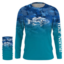 Load image into Gallery viewer, Largemouth Bass fishing blue camo ocean Customize Name UV Long Sleeve Fishing Shirts UPF 30+ NQS2183