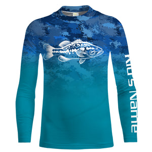 Largemouth Bass fishing blue camo ocean Customize Name UV Long Sleeve Fishing Shirts UPF 30+ NQS2183