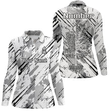 Load image into Gallery viewer, Black and white abstract line halftone pattern Womens disc golf polo shirt custom disc golf shirt NQS6809