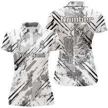 Load image into Gallery viewer, Black and white abstract line halftone pattern Womens disc golf polo shirt custom disc golf shirt NQS6809