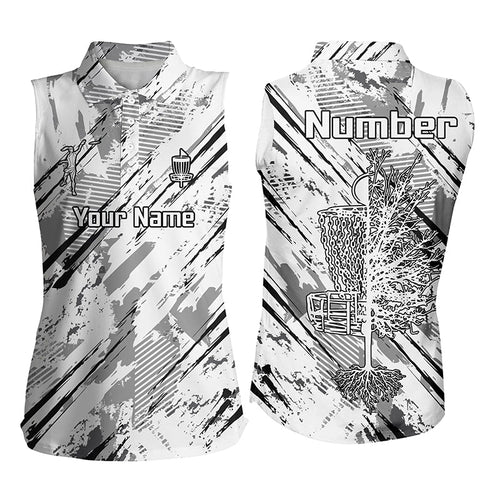 Black and white abstract line halftone pattern Women sleeveless polo shirt custom disc golf shirt NQS6809