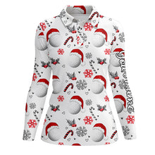 Load image into Gallery viewer, Funny Christmas golf ball pattern shirts custom Womens christmas golf shirt, Xmas golf tops for ladies NQS6820