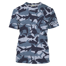 Load image into Gallery viewer, Shark fishing camo UV protection customize name long sleeves fishing shirts UPF 30+, fishing shirt for men, women, kid NQS2190