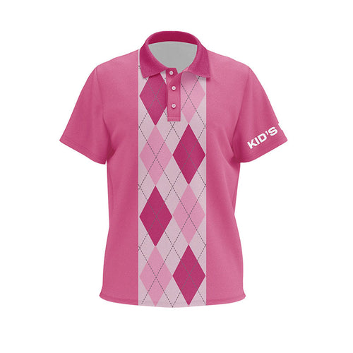Pink argyle plaid pattern Kid golf polo shirts custom polos shirt for Kids, golfing gifts NQS6552