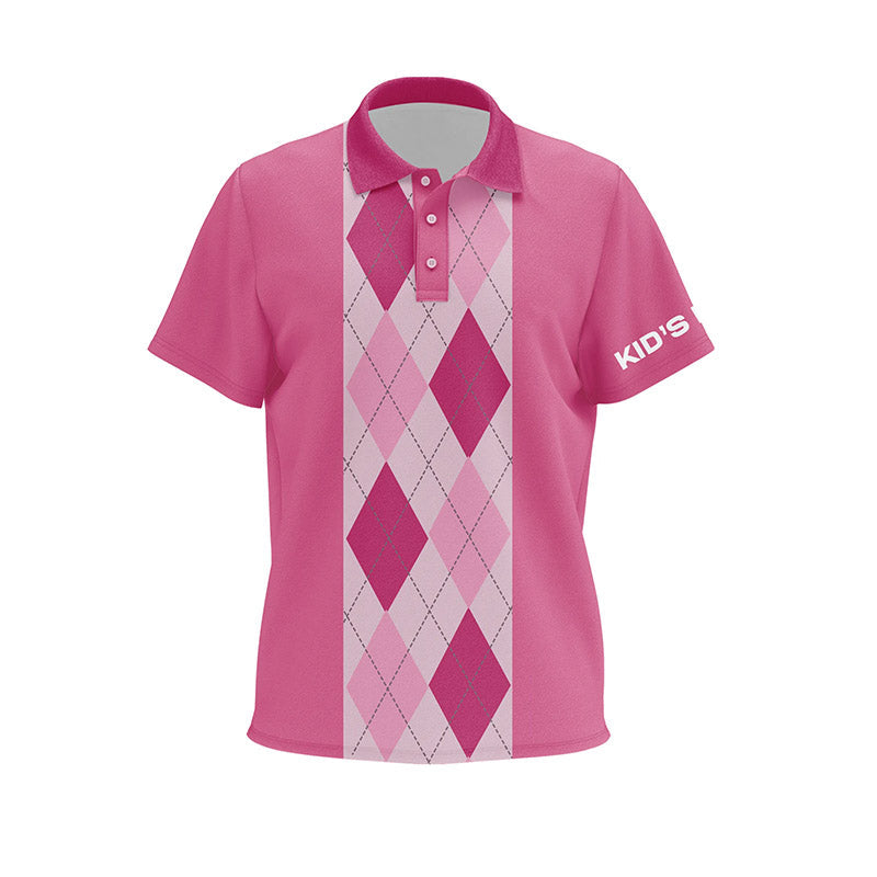 Pink argyle plaid pattern Kid golf polo shirts custom polos shirt for Kids, golfing gifts NQS6552