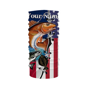 Inshore Grand Slam Redfish, Trout, Flounder Texas slam American flag Custom long sleeve Fishing Shirts NQS4102
