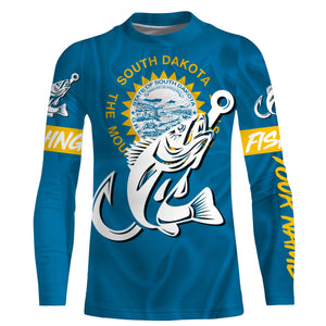 SD South Dakota Walleye fishing flag fish hook Custom sun protection fishing shirts for men, women kid NQS3584