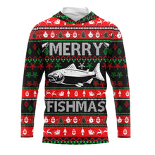 Load image into Gallery viewer, Merry Fishmas funny ugly Christmas salmon fishing shirt long sleeves Christmas gift NQS2350