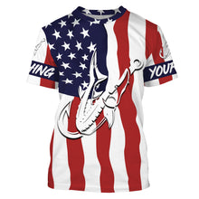 Load image into Gallery viewer, Sturgeon shirt US American Flag Fish hook Custom sun protection fishing shirts for adults, kid NQS3454