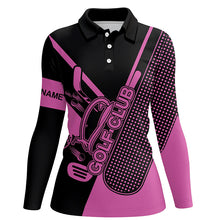 Load image into Gallery viewer, Pink and black Womens golf polo shirts custom golf club attire for women, golf gift for ladies NQS6359