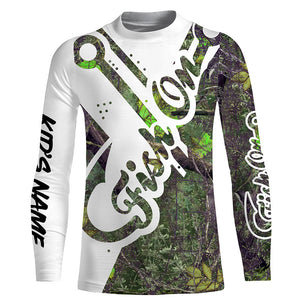 Green camouflage Fish on Custom long sleeve performance Fishing Shirts, Camo Fishing jerseys NQS4120