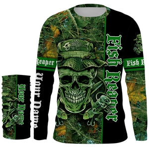 Fish reaper fishing Green camouflage Custom long sleeve Fishing Shirts, Fish reaper Fishing jerseys NQS4121