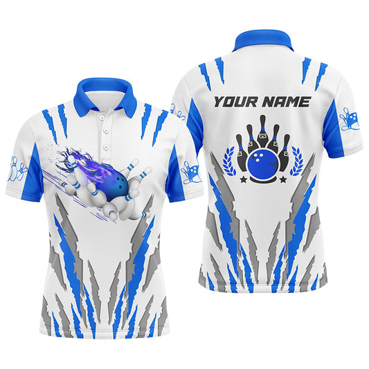 Custom White bowling shirt for men – personalized team jersey front view