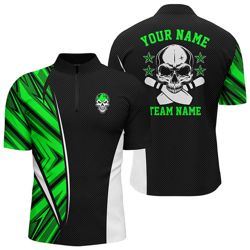 Black and green camo Custom camo Bowling Quarter Zip Shirts For Men, team skull Bowling Jerseys NQS6369