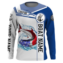 Load image into Gallery viewer, Tarpon Fishing American Flag Custom name and boat name performance Fishing Shirts, Patriotic Fishing gifts NQS2363