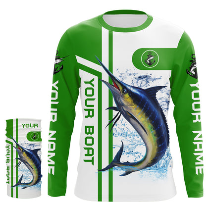 Marlin fishing Customize name and boat name fishing shirts for men, custom fishing apparel | Green - NQS3203