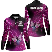 Load image into Gallery viewer, Women bowling polo shirts Custom pink lightning thunder Bowling Team Jersey, gift for team Bowlers NQS6379