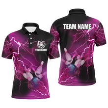 Load image into Gallery viewer, Mens polo bowling shirts Custom pink lightning thunder Bowling Team Jersey, gift for team Bowlers NQS6379