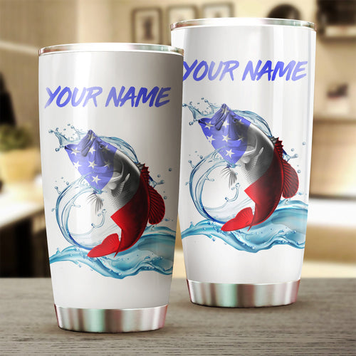 1PC Bass Fishing American flag patriotic Custom name Stainless Steel Fishing Tumbler Cup, Personalized Fishing gift for Fishing lovers NQS2955