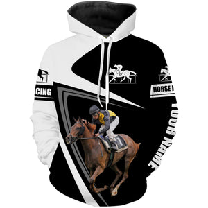 Black and white horse racing shirts Customize Name 3D All Over Printed Shirts Personalized gift For Horse Lovers NQS2218