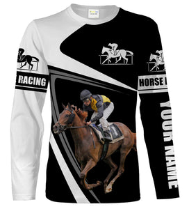 Black and white horse racing shirts Customize Name 3D All Over Printed Shirts Personalized gift For Horse Lovers NQS2218