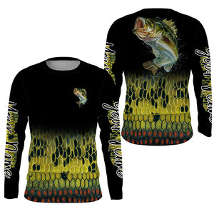Largemouth Bass fishing Custom sun protection black long sleeve fishing shirts, Bass scales jerseys NQS4130
