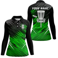 Load image into Gallery viewer, Women disc golf polo shirts custom Green black pattern shirt for ladies, disc golf jersey NQS6595
