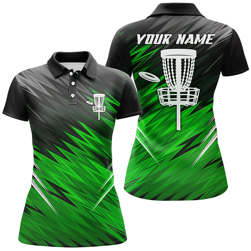 Women disc golf polo shirts custom Green black pattern shirt for ladies, disc golf jersey NQS6595