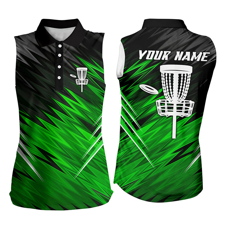 Women sleeveless polo shirts custom Green black pattern shirt for ladies, disc golf jersey NQS6595