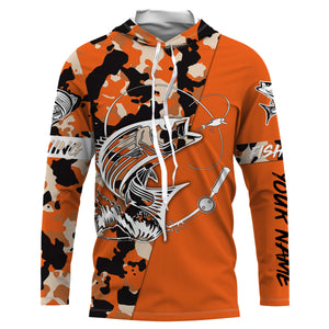 Custom Name striped bass fishing tattoos Camouflage Orange shirt Performance Fishing Shirt, Striper Fishing Jerseys NQS2507