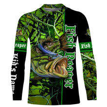 Load image into Gallery viewer, Largemouth bass Fish Skeleton fish reaper green camo fishing Custom name long sleeves fishing shirts NQS4143