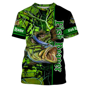 Largemouth bass Fish Skeleton fish reaper green camo fishing Custom name long sleeves fishing shirts NQS4143