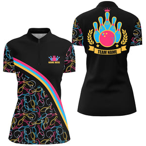 Personalized bowling Quarter Zip shirts for women Custom name pink bowling pattern team shirts NQS4564