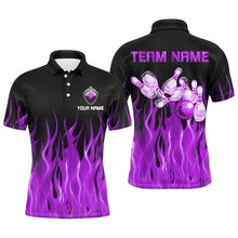 Load image into Gallery viewer, Personalized Men polo Bowling Shirt purple Flame Bowling Ball Pins bowling jerseys for men Bowler NQS7302