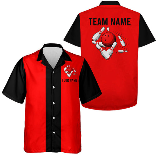 Personalized Red Black Retro Bowling hawaiian shirts Custom vintage Team button up shirts NQS6881