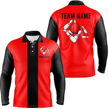 Load image into Gallery viewer, Personalized Red Black Retro Bowling Polo Shirts For Men custom vintage bowling team jerseys NQS6881