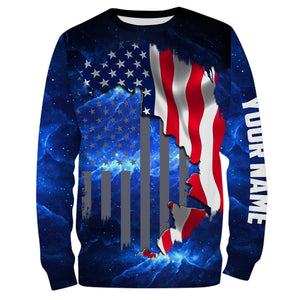 American Flag Universe patriotic Custom name All over print shirts - personalized fishing gift for men, women and kid - NQS496